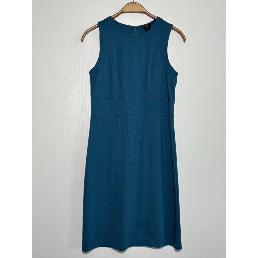 Ann Taylor Sheath Dress Womens 6 Blue Teal Sleeveless Knee Length Stretch Career - Picture 2 of 15
